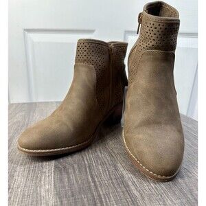 Rocket Dog Ankle Boots women's 7.5Med Tan Faux Leather Zip Side 2in Heel